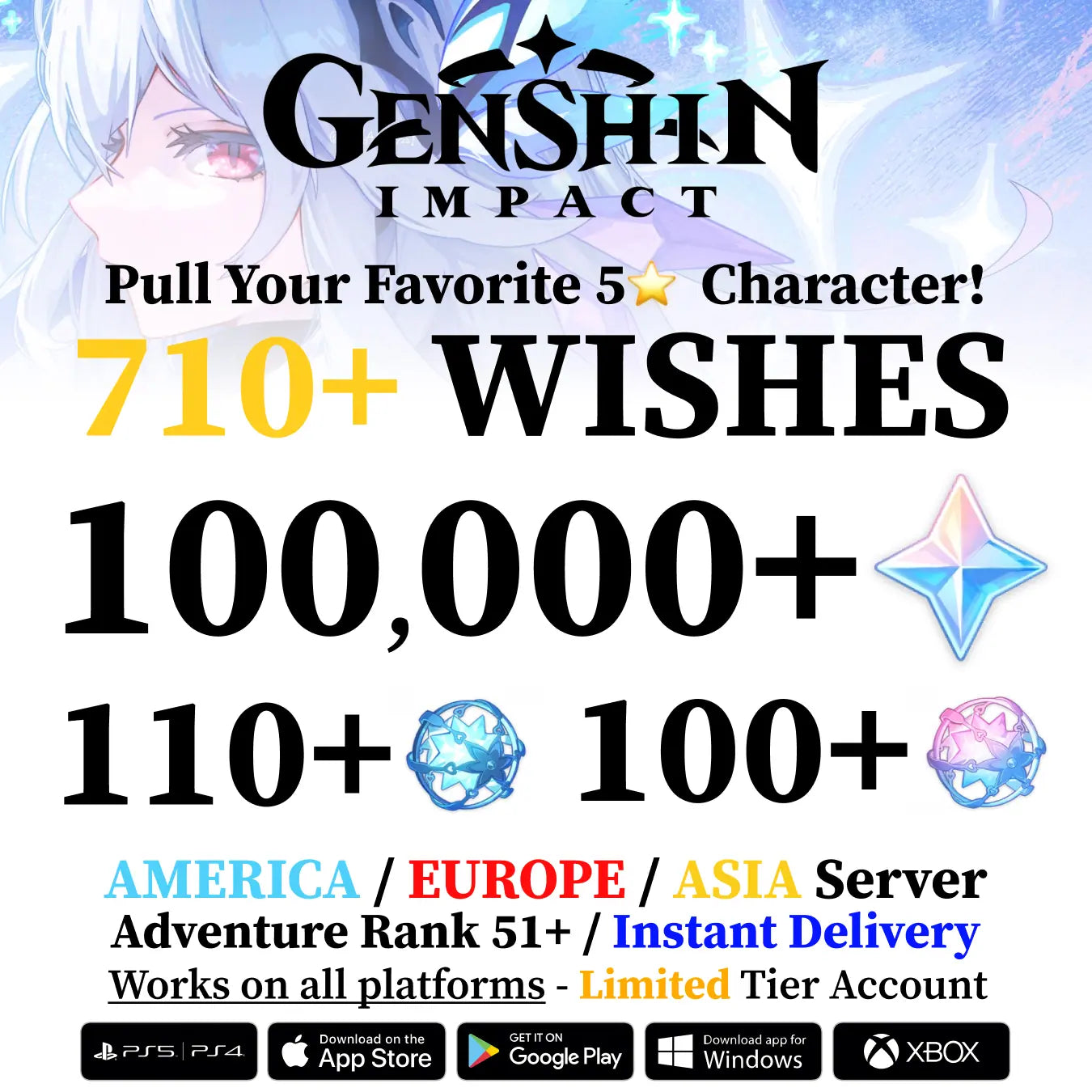 Boost Compte Genshin Impact – Level Up – Toutes Plateformes – UE