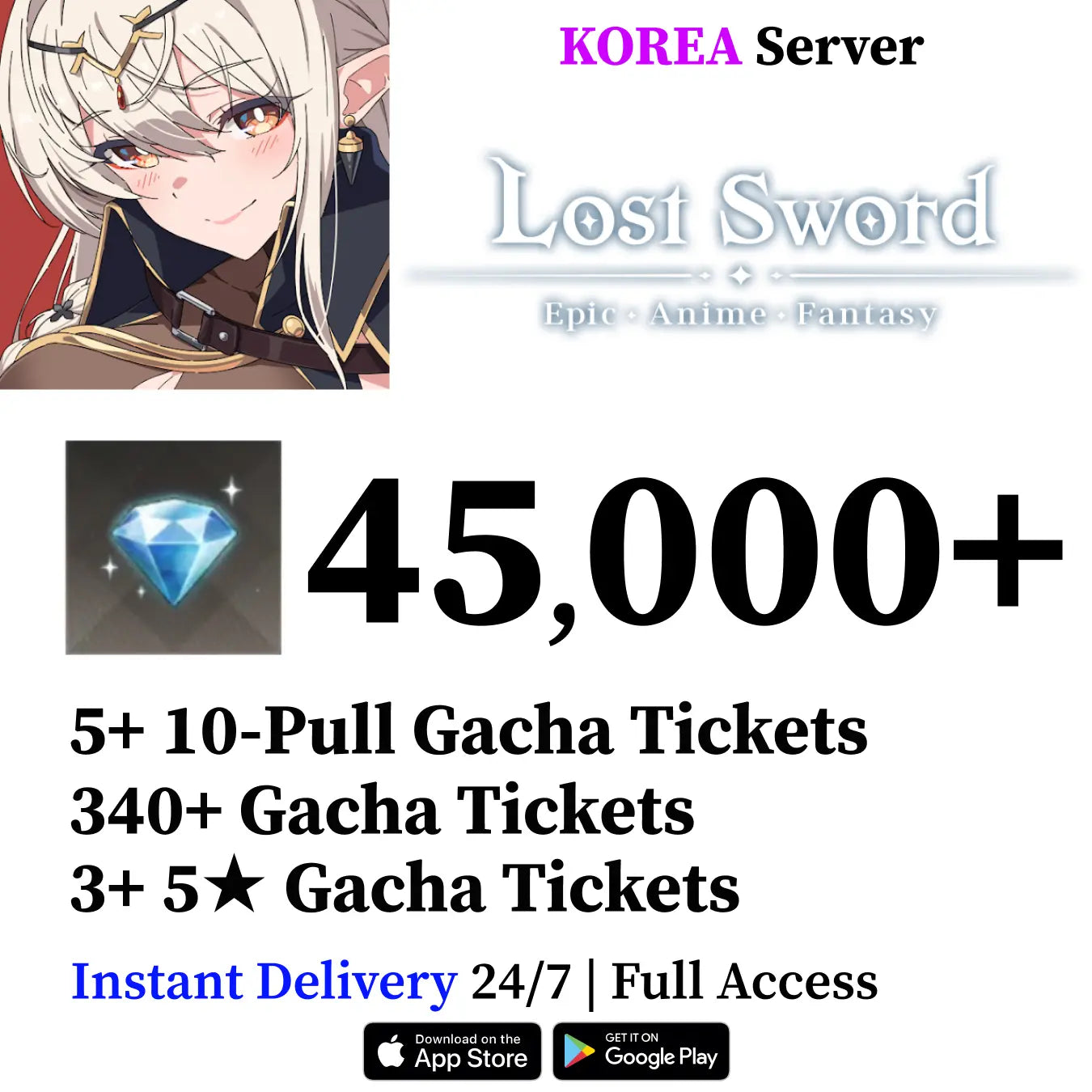 Lost Sword Reroll Account with Diamonds | 5★ Tickets | Korea Server