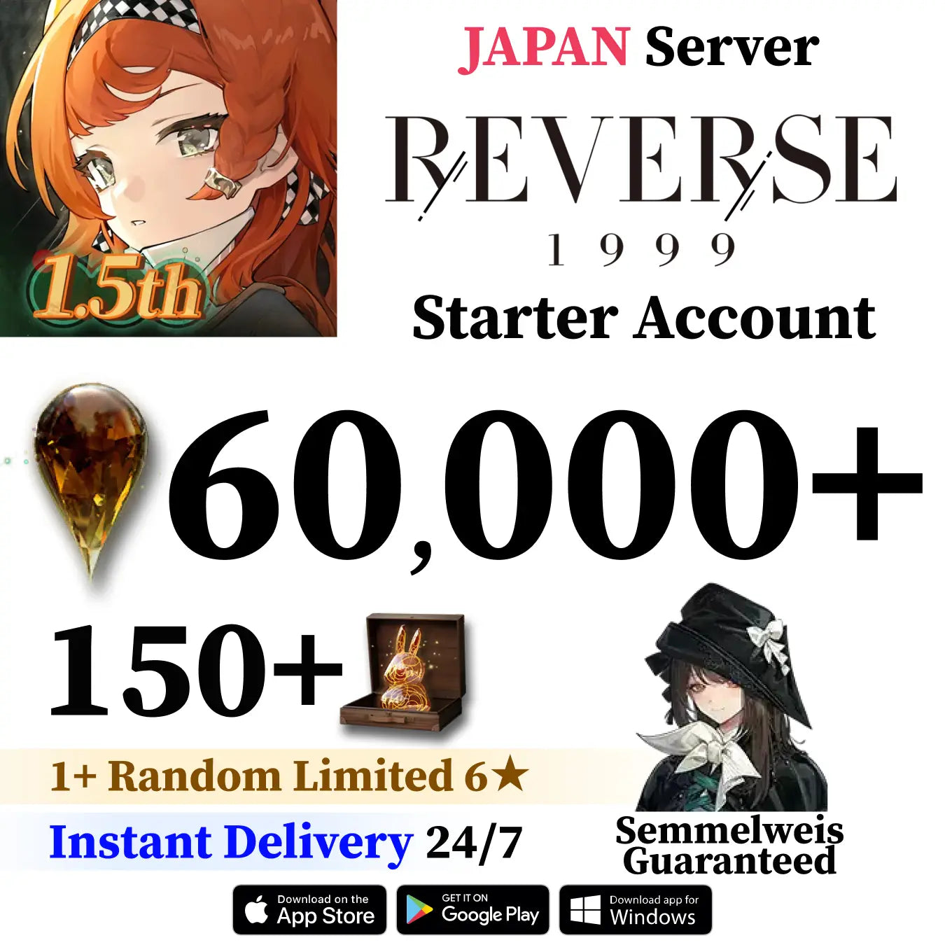 Reverse: 1999 Account | 60k Clear Drops + 135 Unilog | Japan Server