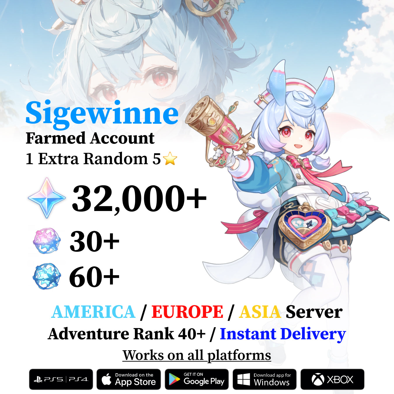 Sigewinne Reroll Account with Primogems