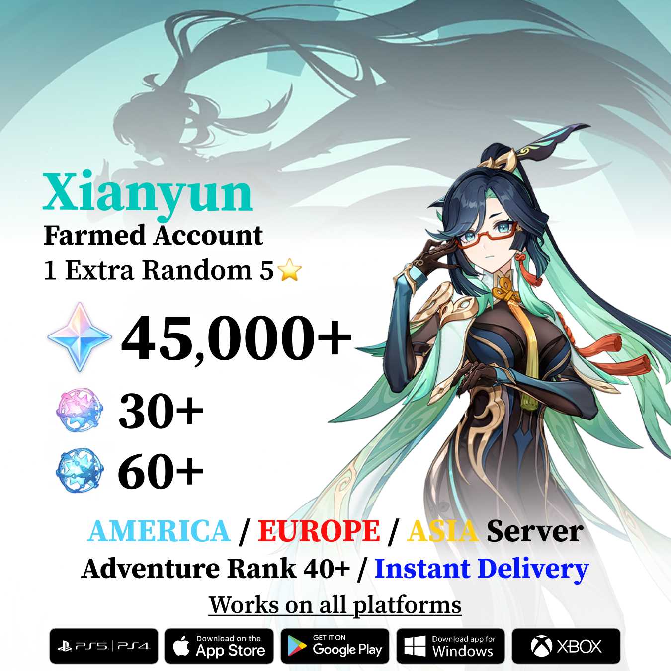 Xianyun Reroll Account with Primogems