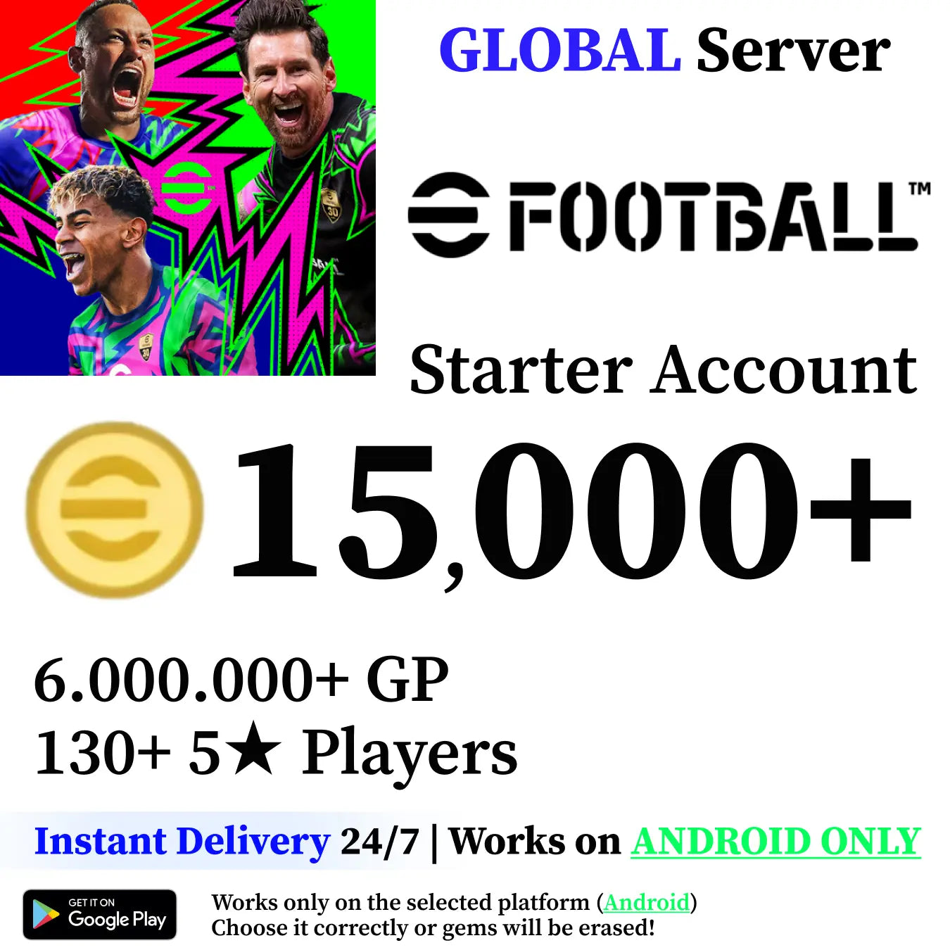 eFootball Android Starter Account with Coins (Global)