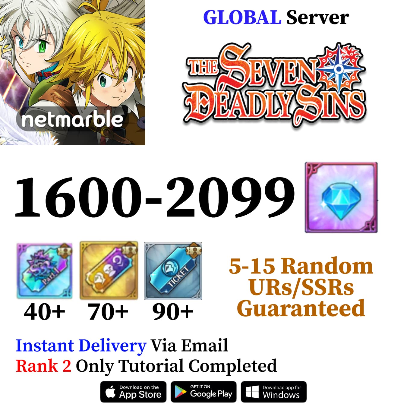 Seven Deadly Sins Grand Cross Account with 2000+ Diamonds [Global]