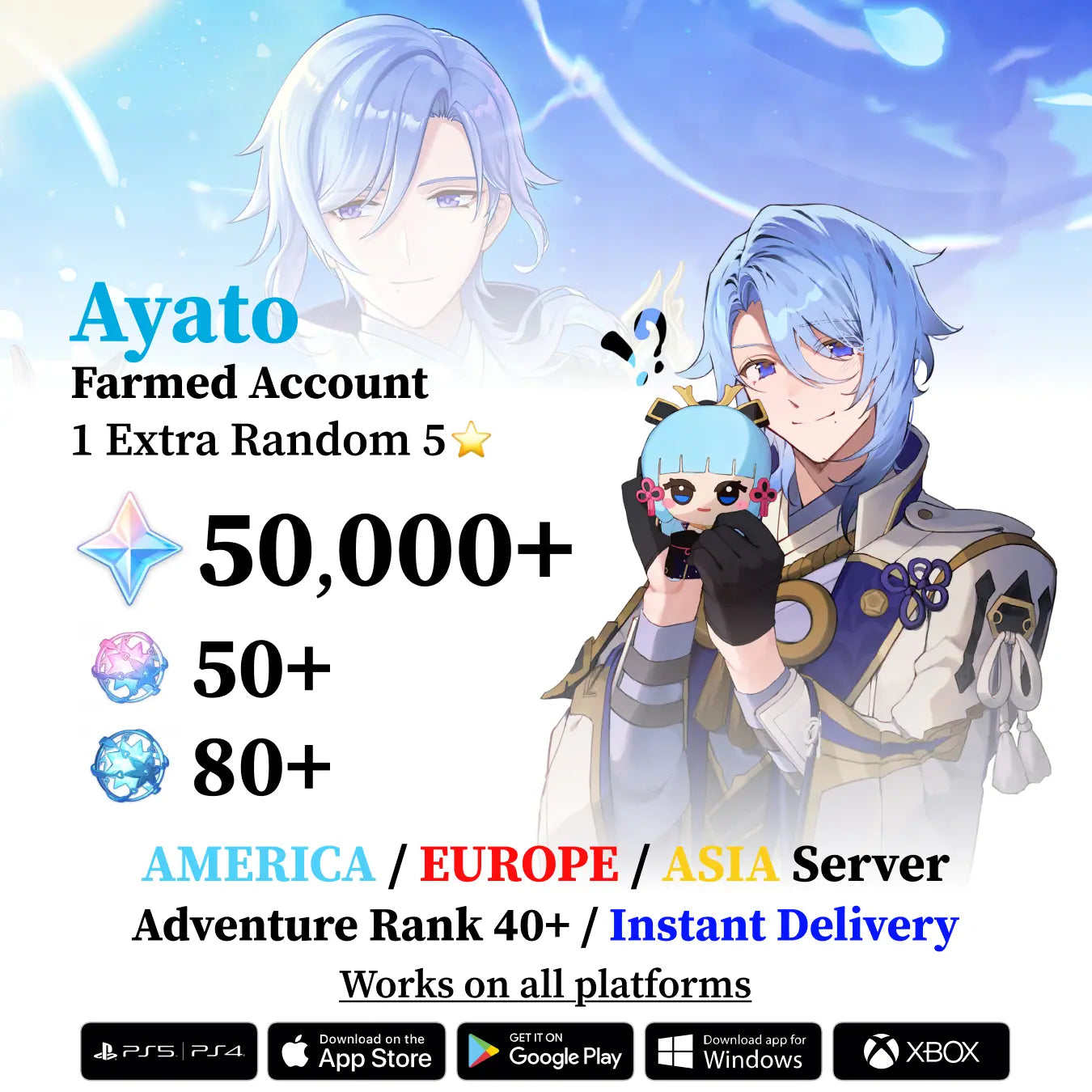 Ayato Reroll Account with Primogems
