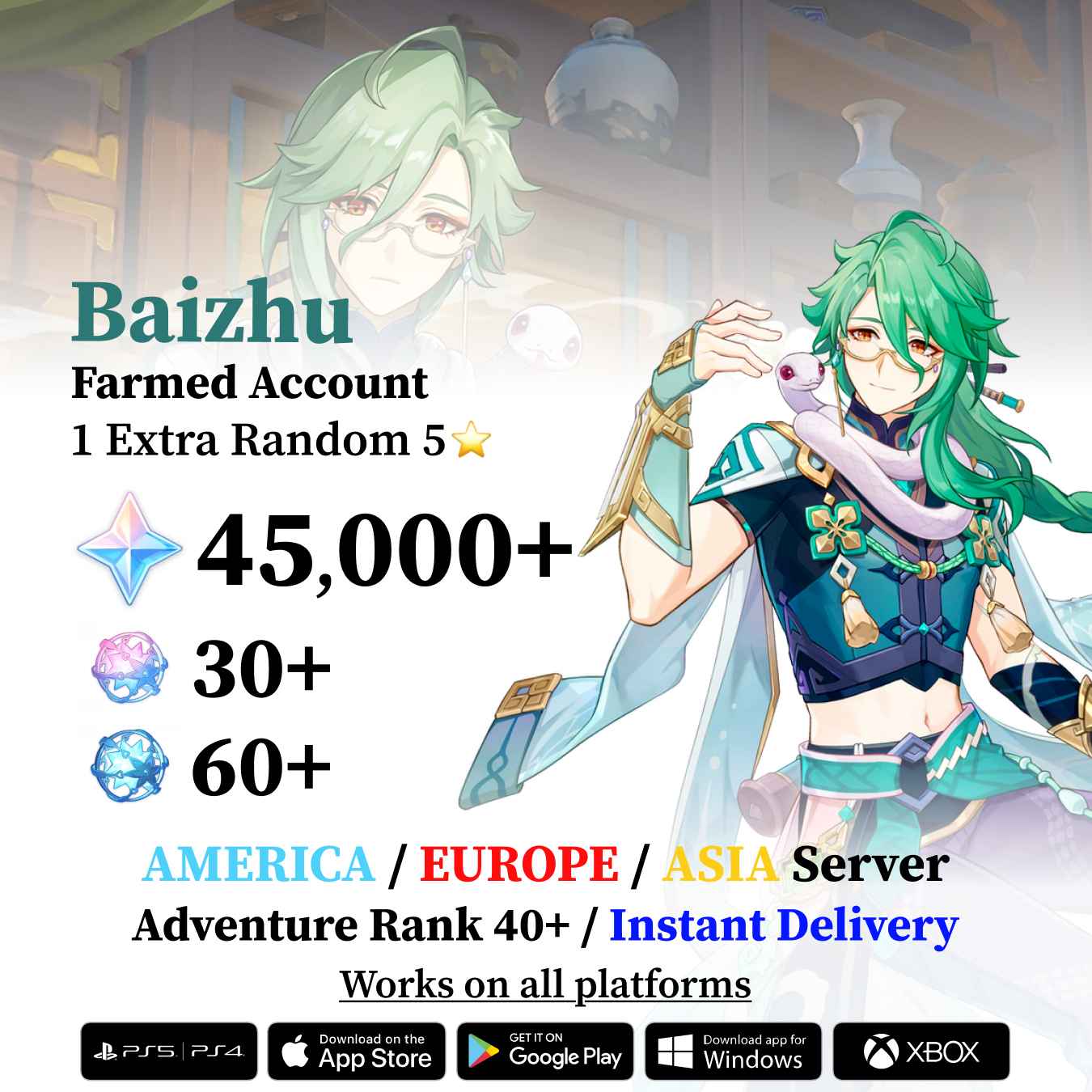 Baizhu Reroll Account with Primogems