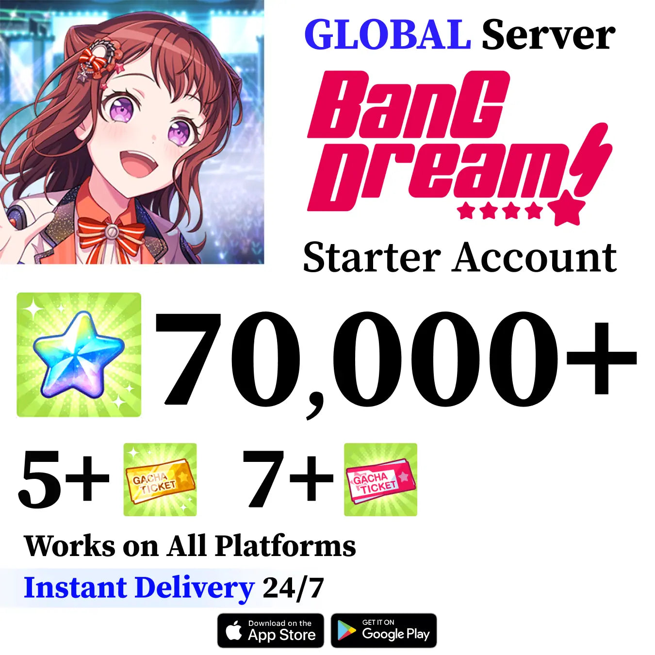 BanG Dream Bandori Starter Reroll Account wtih 65,000+ Gems [Global]