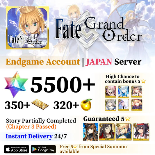 Fate Grand Order Reroll Account with 5500+ SQ [Japan]