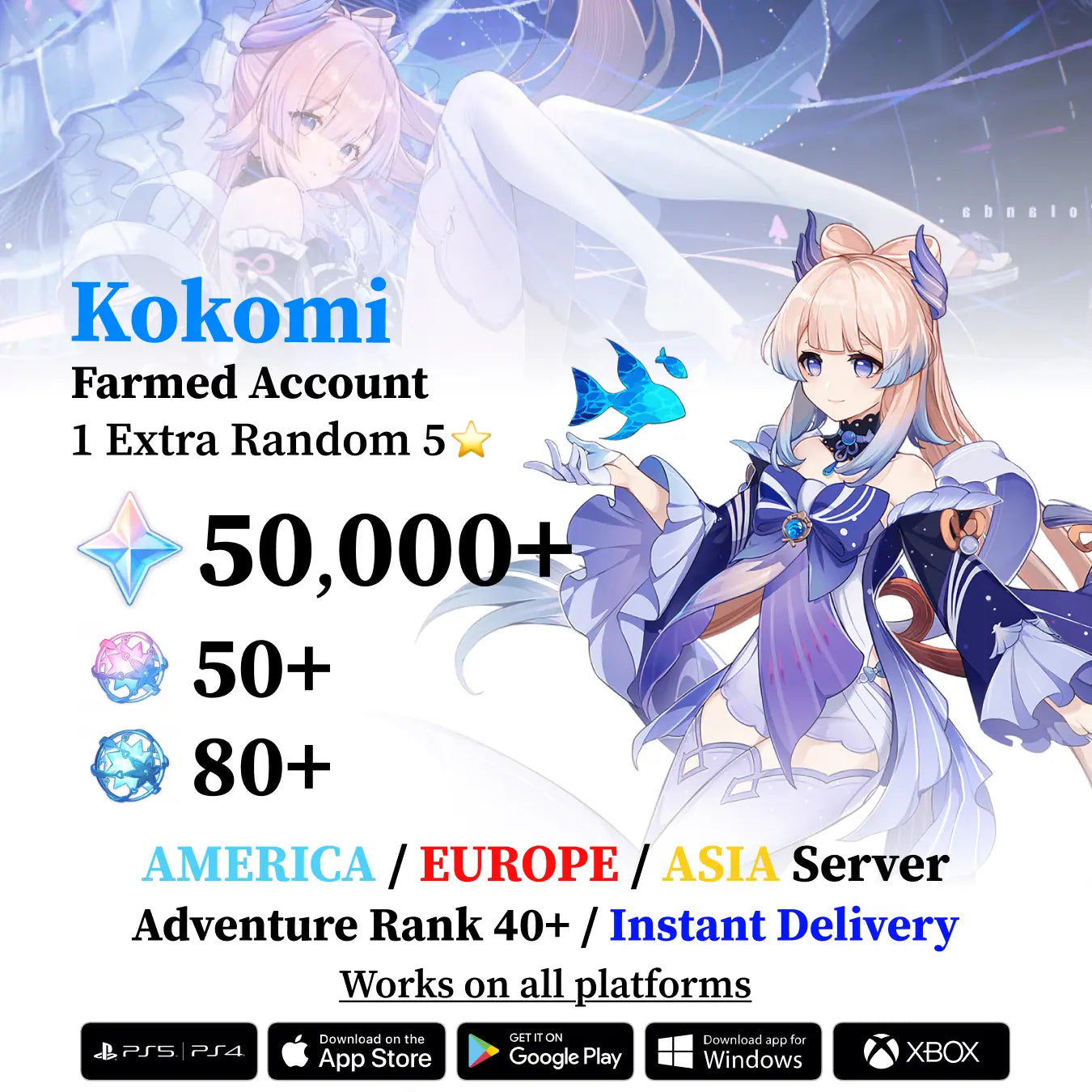 Kokomi Reroll Account with Primogems