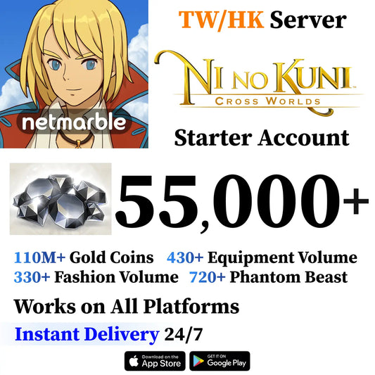Ni no Kuni Cross Worlds Starter Account – 55,000+ Diamonds TW/HK Server