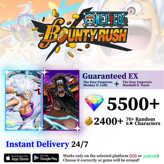 The Four Emperors Luffy with The Four Emperors Marshall D. Teach OPBR Starter Reroll Account [GLOBAL]