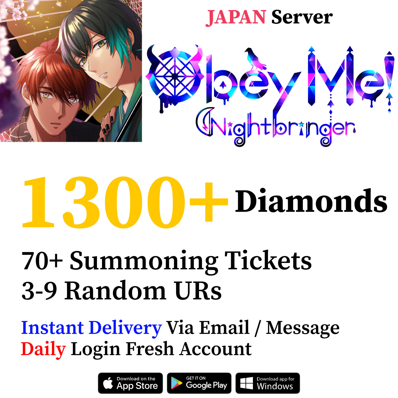 Obey Me! Nightbringer JP Server Account – 1300 Diamonds